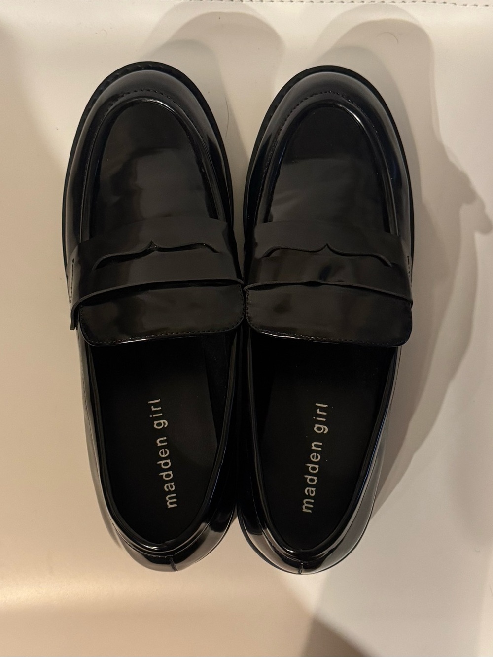 Madden Girl Glossy Black Patent Penny Loafers